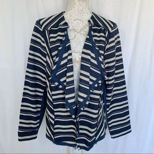 Lane Bryant // Navy, White, Black Striped Waterfall Front Blazer Jacket